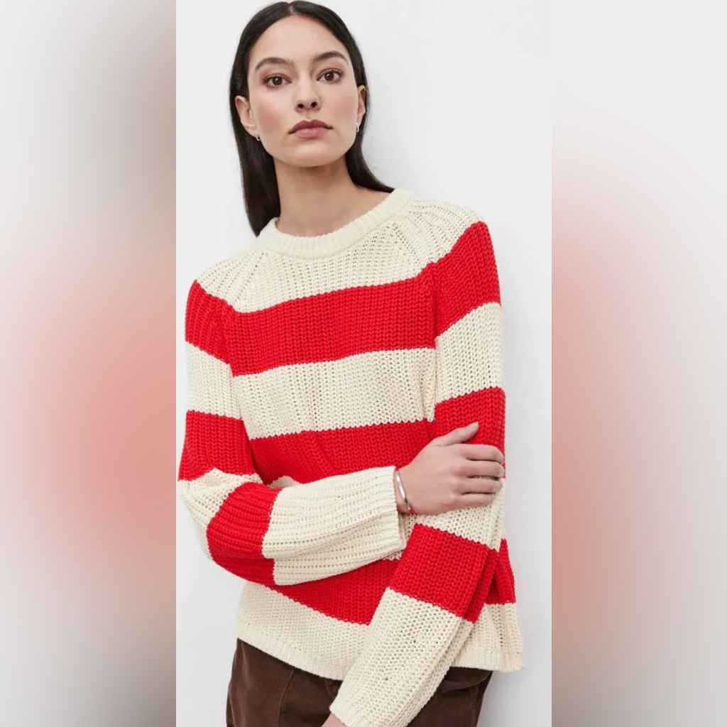 Velvet By Graham & Spencer Bold Red And Ivory Stripe Sweater Size Small